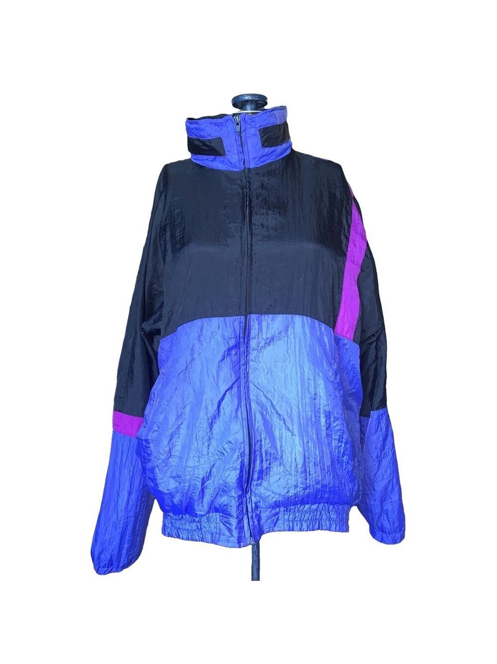 Men's WEAR Jacket Size Large Blue Black Colorblock Windbreaker